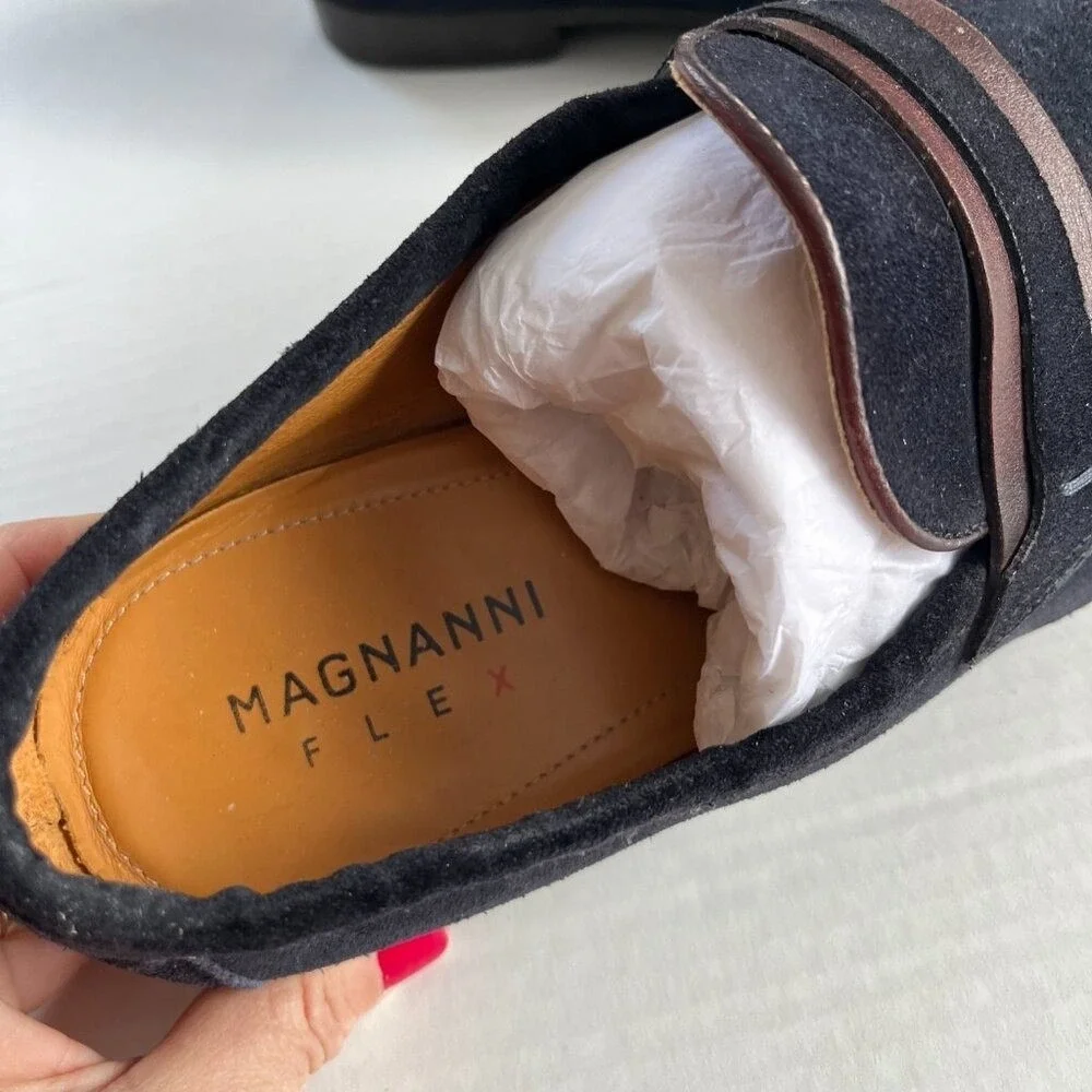 Magnanni Sz 9 Leather Daniel Loafer Men Navy Suede Slip On Flat Shoes